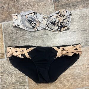Zimmermann Black and Tan Bikini Set Strapless Size 2/4 and 4/6